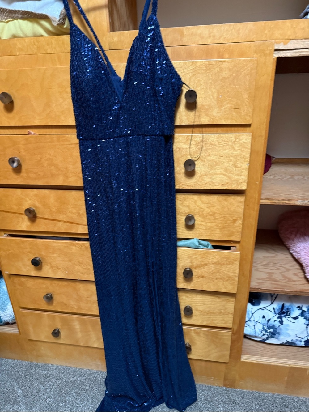 Morgan & Co. Navy Blue Sequin V-Neck Maxi Dress